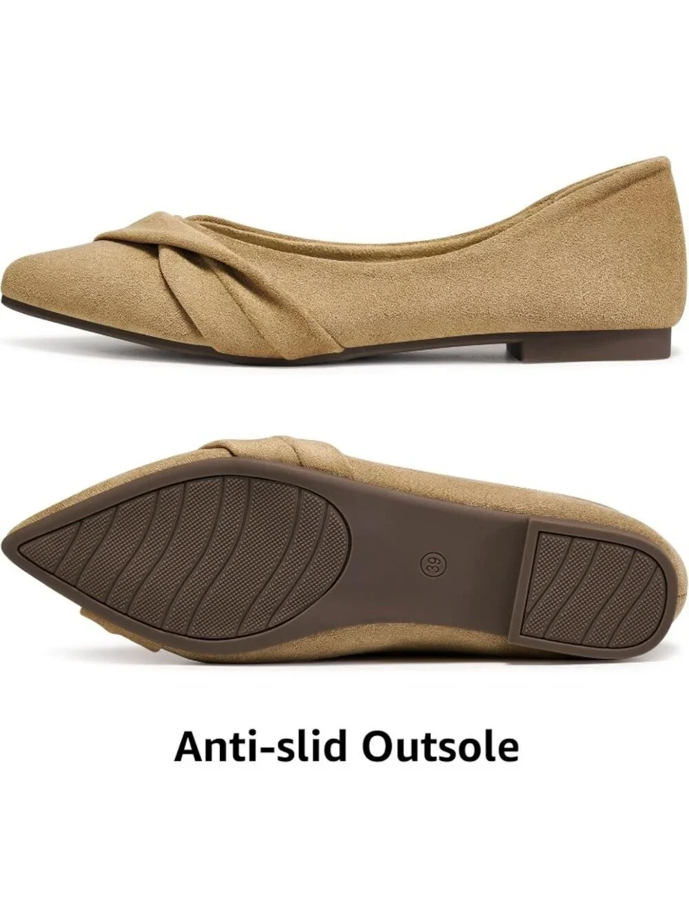 Women's Wheat Suede Comfortable Lightweight Casual Slip On Pointed Toe Bow Flats